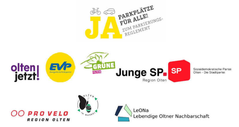 Logos: Olten jetzt! EVP; Grüne; SP; LeONa; Pro Velo; Olten im Wandel 